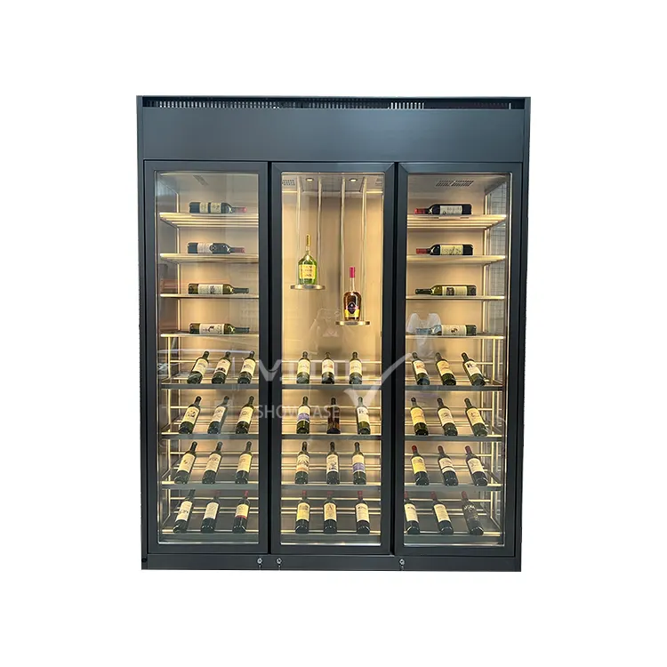 Armoires à vin et bar de luxe en acier inoxydable, armoire de stockage de vin, vitrine en verre, cave à vin pour restaurant