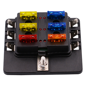 32V DC 12ウェイ回路ヒューズボックスブレードブロックホルダープラスチックLED警告赤車用海洋用 - Product Image 1