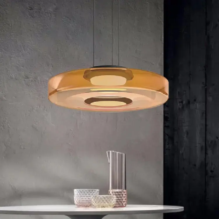 Lampadario in vetro lampade a sospensione dal Design rotondo lampade a sospensione moderne di alta qualità personalizzate plafoniere grigio fumo ambra