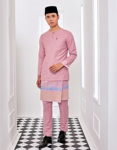 Malezya müslüman erkek Baju kuleft Melayu ipek gizli Zip sol tarafta modeli Baju kuembroidery nakış S Baju Raya