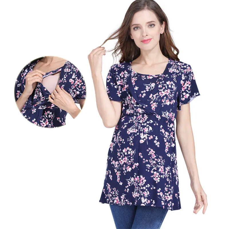 New Summer Floral Casual Maternity Clothes Breastfeeding tops Nursing T shirt for Pregnant Women Plus Size