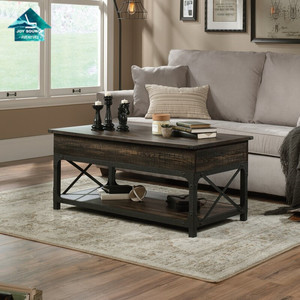 Mesa de centro multifuncional de nogal convertible de madera moderna, conjunto redondo, muebles de lujo hechos a medida - Product Image 5