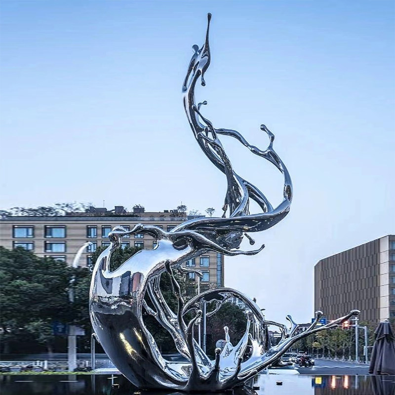 Sculpture d'éclaboussures d'eau en acier inoxydable