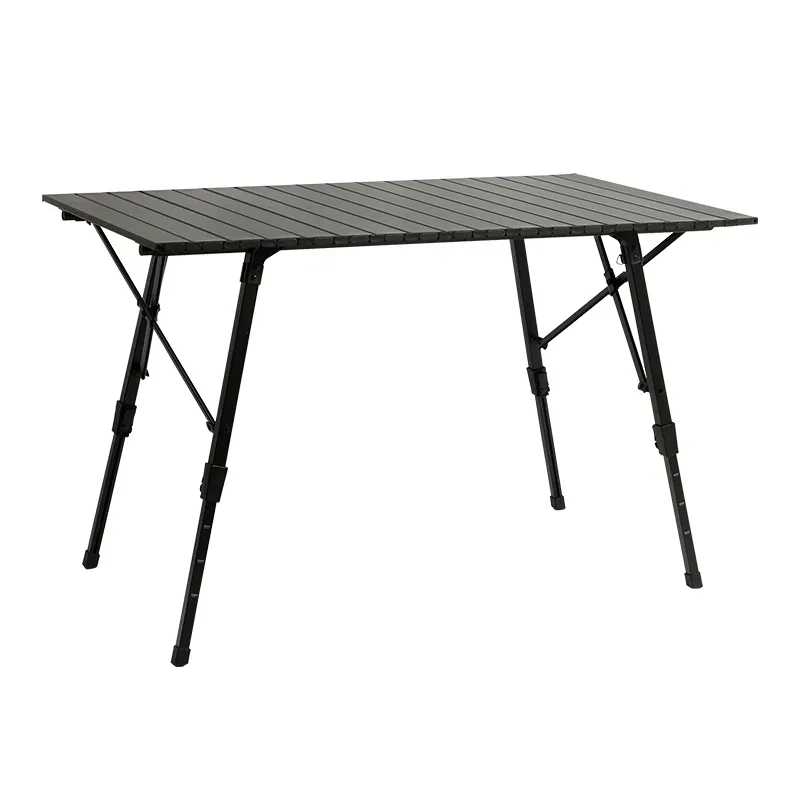 Hoge Kwaliteit Zwart Lichtgewicht Aluminium Camping Tafel Opvouwbare Draagbare Verstelbare Picknick Roll Tafel Buiten