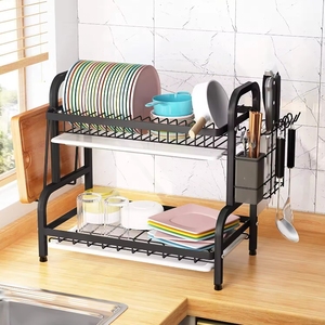 2-Tier Metal mutfak lavabo üzerinde bulaşık kurutma rafı gereçler sofra organizatör ile kesme tahtası tutucusu çift depolama rafları - Product Image 4