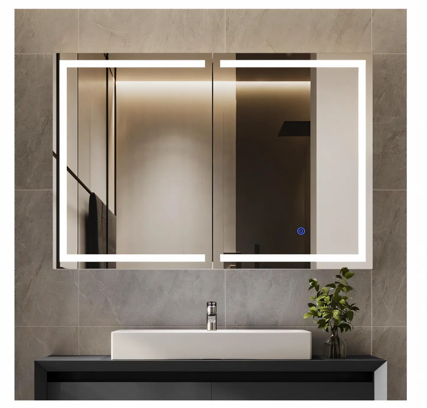 Hochwertiger Haus-Badezimmer-Eigenwahrscheinlichkeitsspiegel Schrank Waschbecken Schrank mit großer Lagerung LED-Lichter mit Beleuchtung