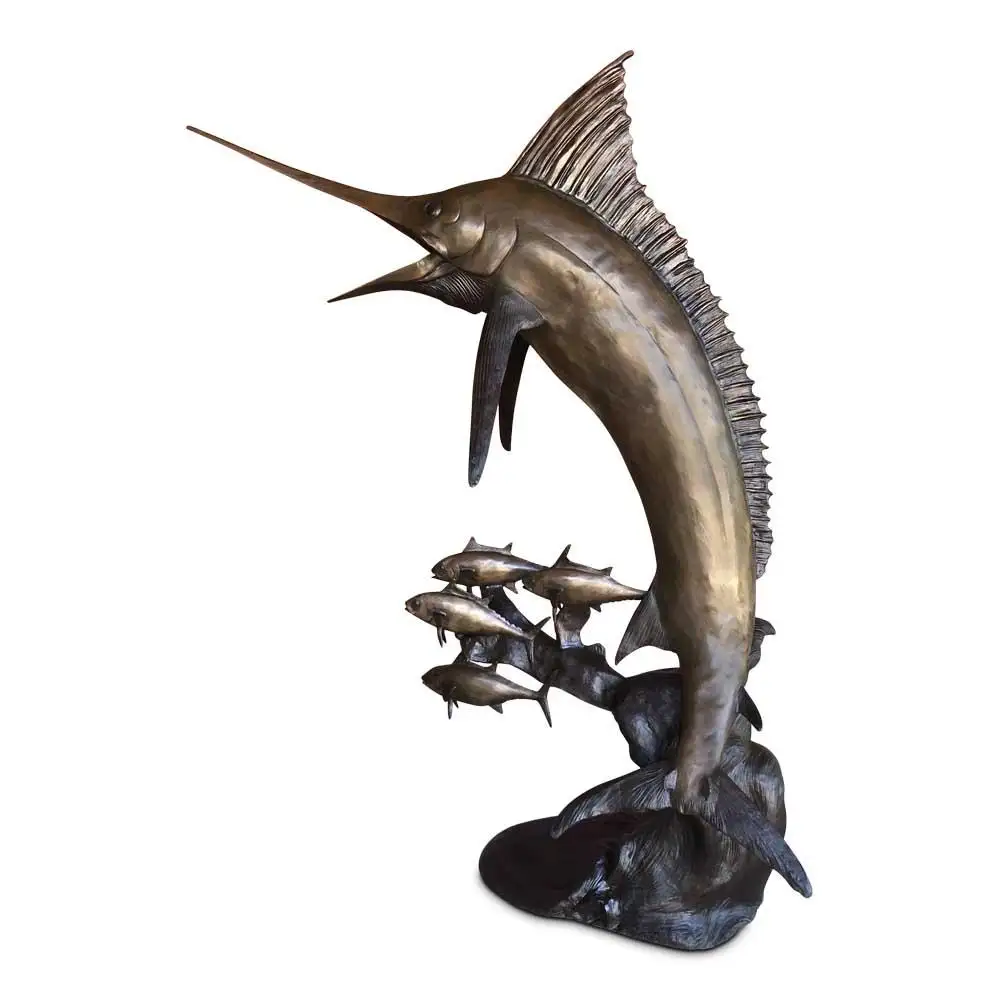 Life Size Bronze Swordfish Statue Fountain Metal Fish Garden Sculpture