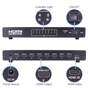 <strong>1</strong> <strong>Input</strong> 8 <strong>Output</strong> 10.2Gbps 1080P Full-HD <strong>HDMI</strong> <strong>1</strong>.4V <strong>Splitter</strong> Metal Case 1x8 8port with Scalar Power Adapter for HDTV - Product Image 3