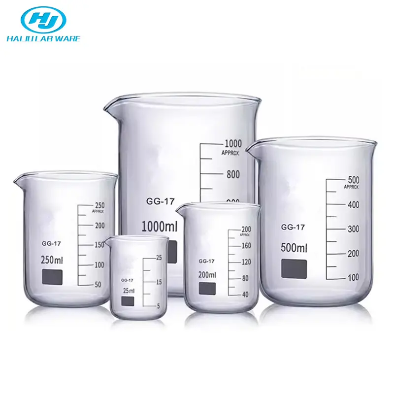 HAIJU LAB Cristalería de laboratorio Borosilicato 3,3 Vaso de vidrio 25ml 50ml 250ml 500ml 1000ml Vaso de medición con alta calidad