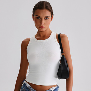 <span class=keywords><strong>2025</strong></span> kadın boş renkler kolsuz yuvarlak boyun Slim Fit spor salonu için üst giyim nefes sıska nervürlü Yoga Tops