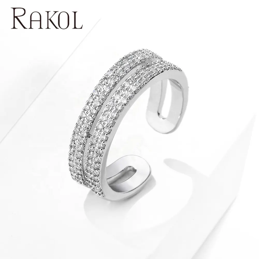 RAKOL RP2267 최신 디자인 반짝 이는 크리스탈 패션 보석 반지 여성 매력적인 실버 골드 도금 조절 반지