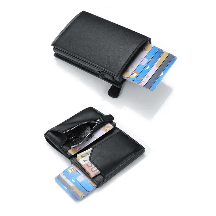 Hersteller benutzer definierte Logo Aluminium Box RFID-Karten halter multifunktion ale dreifach gefaltete PU-Leder Aluminium Magnet Karten halter Brieftasche