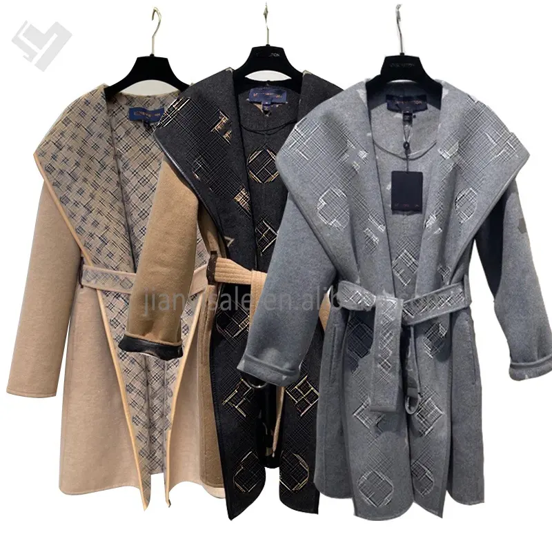Atacado Marca De Luxo De Alta Qualidade Senhoras Inverno Quente Cashmere Jacket 100% Lã Com Capuz De Lã Casacos De Lã De Marca De Inverno