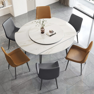 Nordic Dining <strong>Table</strong> <strong>Expandable</strong> Rock Slab <strong>Square</strong> and Round Italia Marble White Dining <strong>Table</strong> and Chair Set - Product Image 1