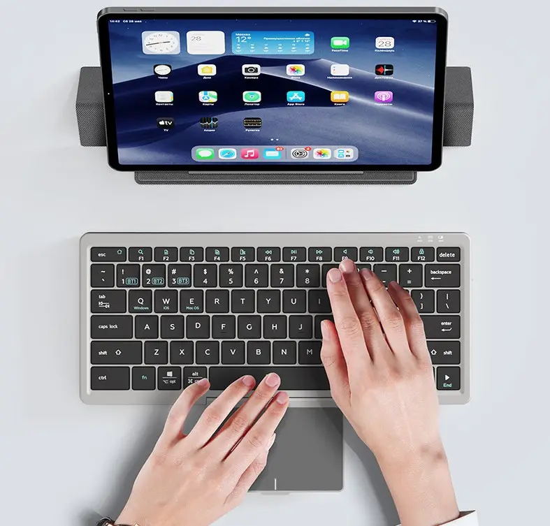 Desain dudukan ponsel pintar Laptop Touchpad nirkabel Keyboard 2023 Universal untuk iPad iPhone Samsung