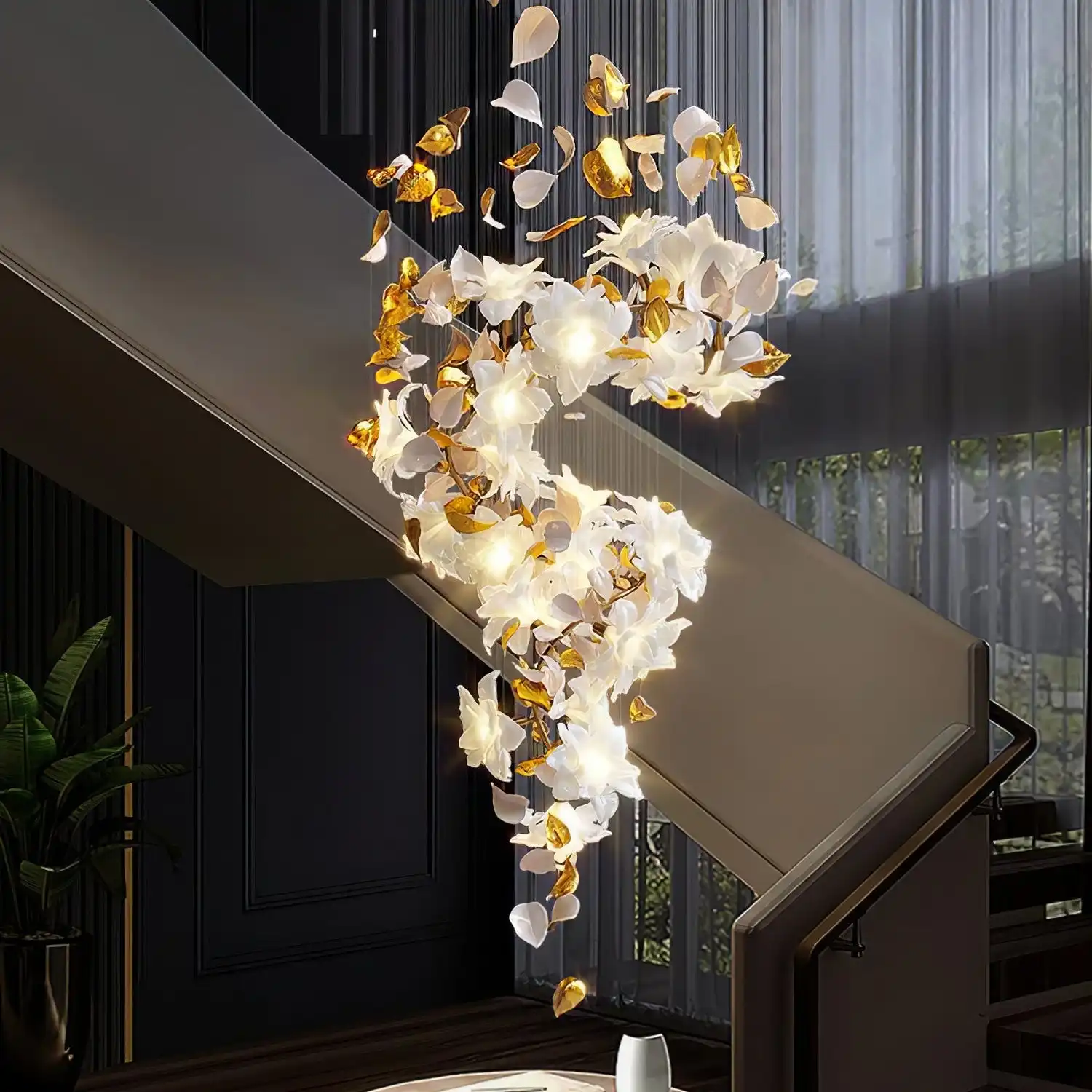 モダンホテルロビーヴィラデコレーションガラスペンダントライトカスタムラージプロジェクト高級LEDクリスタルシャンデリア