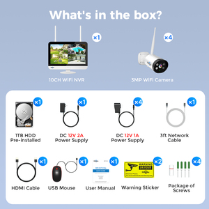 3MP 12 pulgadas Monitor Color Visión Nocturna tipo bala cámara de seguridad interior exterior CCTV WiFi inalámbrico NVR sistema de cámara - Product Image 6