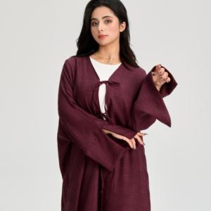 LM053 Bulk Wrinkled Linen <strong>Open</strong> Front Cardigan - Adjustable Tie Closure Beach Cover-<strong>Up</strong>/Overshirt - Product Image 5