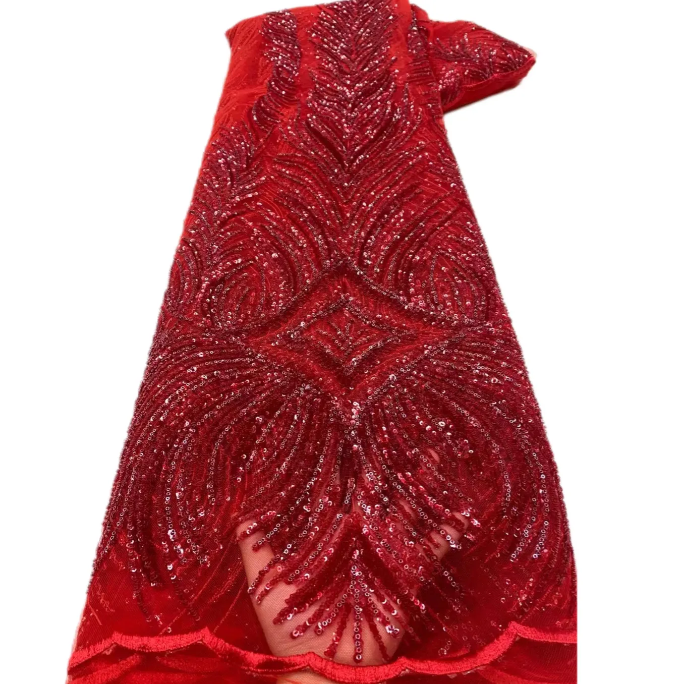 Renda bordada com lantejoulas, renda tule nigeriano para festa de casamento, alta qualidade, africano, renda frisada, vermelho, 8 cores