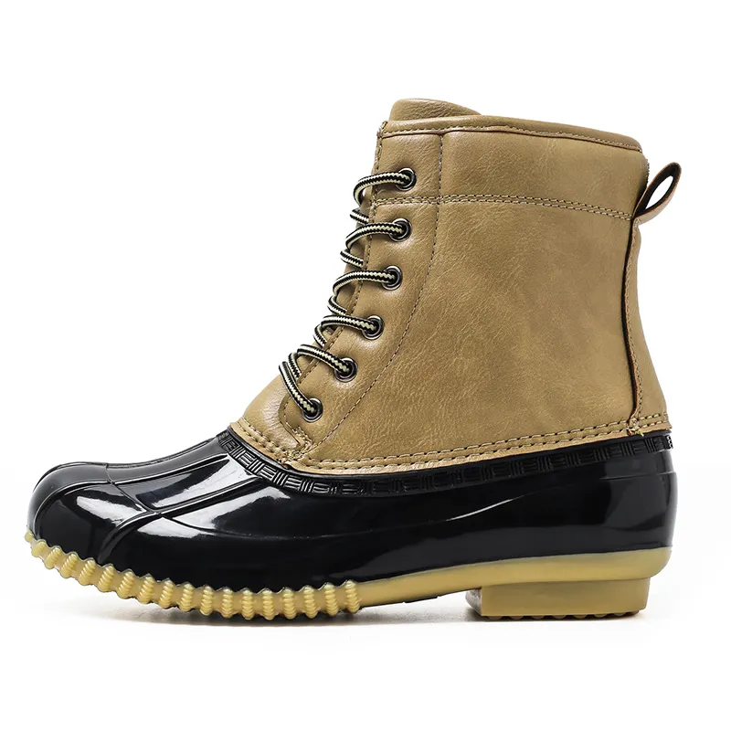 Zapatos de senderismo impermeables para mujer, botas de nieve con suela de goma, botas de pato de caza con tacones planos