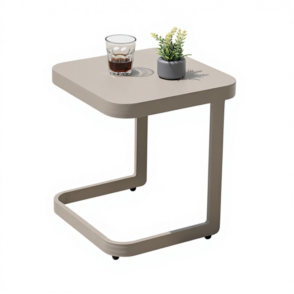 Mesa de centro en forma de C totalmente de aluminio de 40 cm.