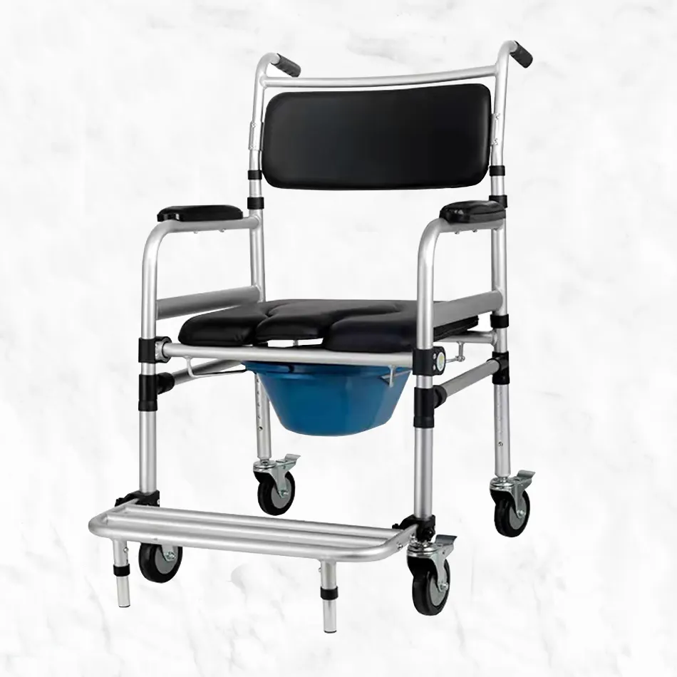 Siège de toilette Mobile, chaise de douche pliable multifonction avec roues pour adultes et personnes âgées