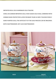 复古英国花茶具，配有杯碟陶瓷水果茶壶和杯碟 - Product Image 6