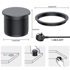 80mm Smart UK Round Grommet Office Desk <strong>Power</strong> <strong>Outlet</strong> with USB A+USB-C Charging Port Top with <strong>Rotation</strong> Cover - Product Image 4
