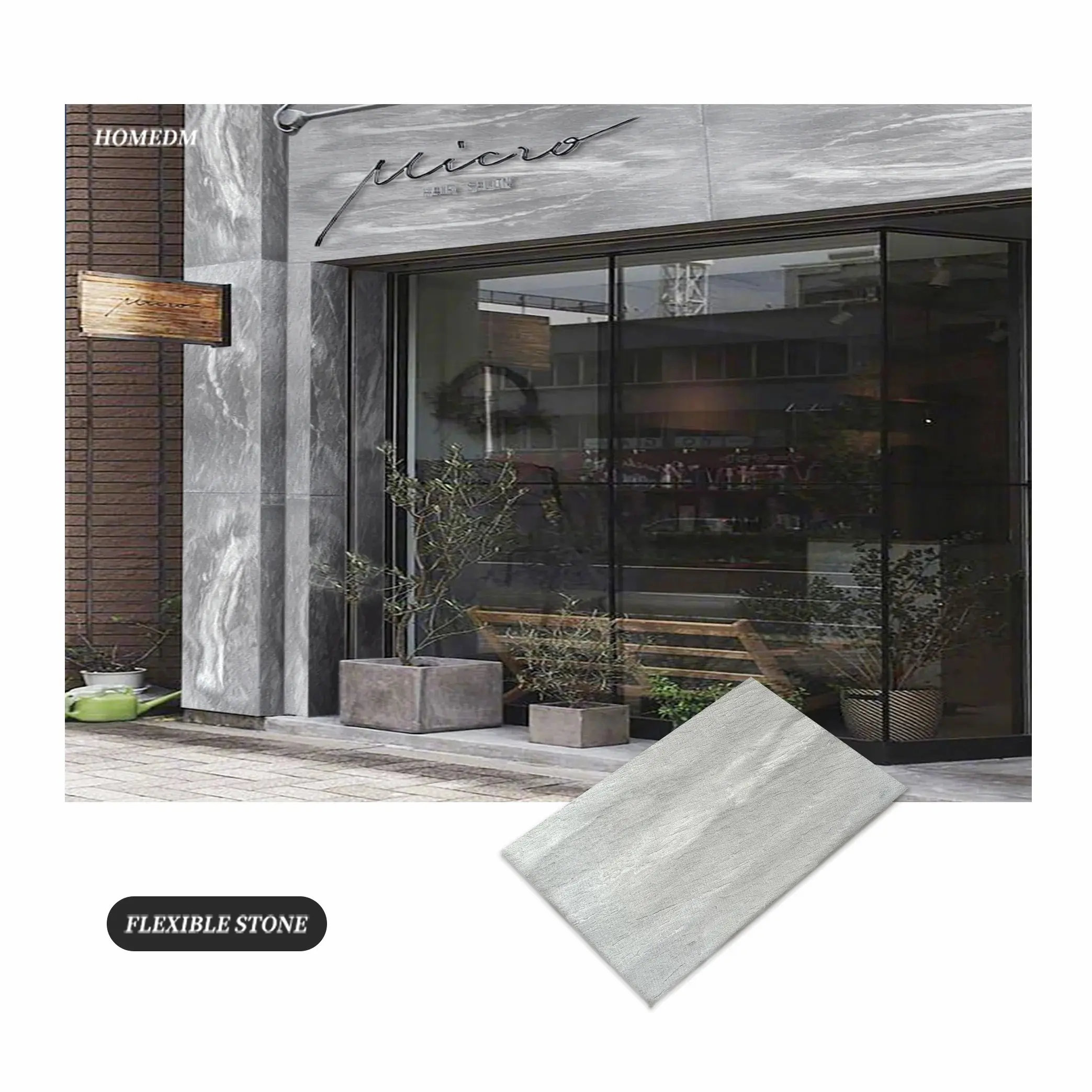 Revestimento de parede de pedra de argila flexível para exterior da loja, novo design