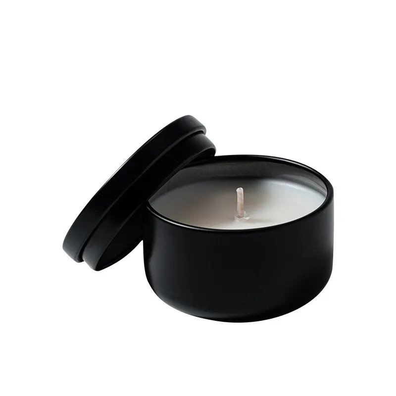 Boîte de fer plate noire 40g cire de soja mini bougie parfumée set pour voyage bougie parfumée avec cadeau à la main