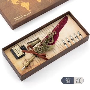 हॉट सेलिंग विंटेज पंख क्विल स्याही पेन ग्लास डिड पेन सेट 5 रिप्लेसमेंट नाइब्स 4 स्याही कैल्ग्राफी फाउण्डर पेन सेट - Product Image 2