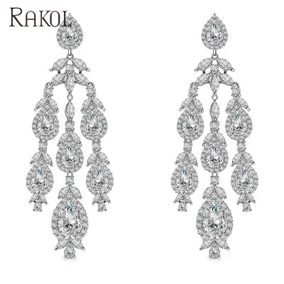 RAKOL-pendientes de circonia cúbica para mujer, aretes de boda, zirconia, circonita, zirconita, circón, estilo lujoso, APCZE5501