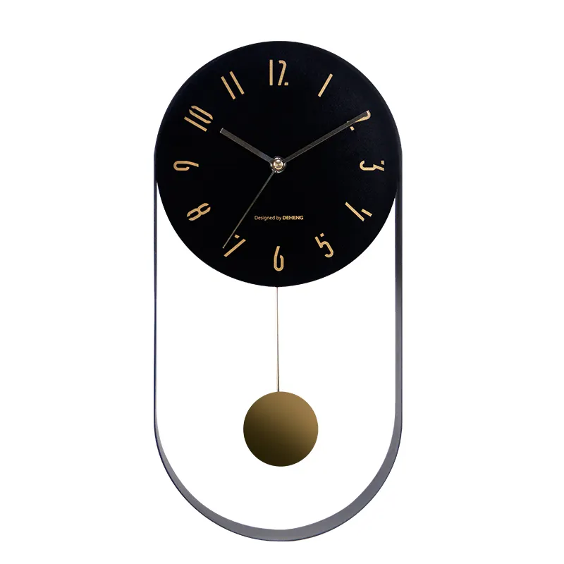 Orologio da parete minimalista nordico con pendolo Design moderno orologi da parete personalizzati in metallo nero di lusso per soggiorno