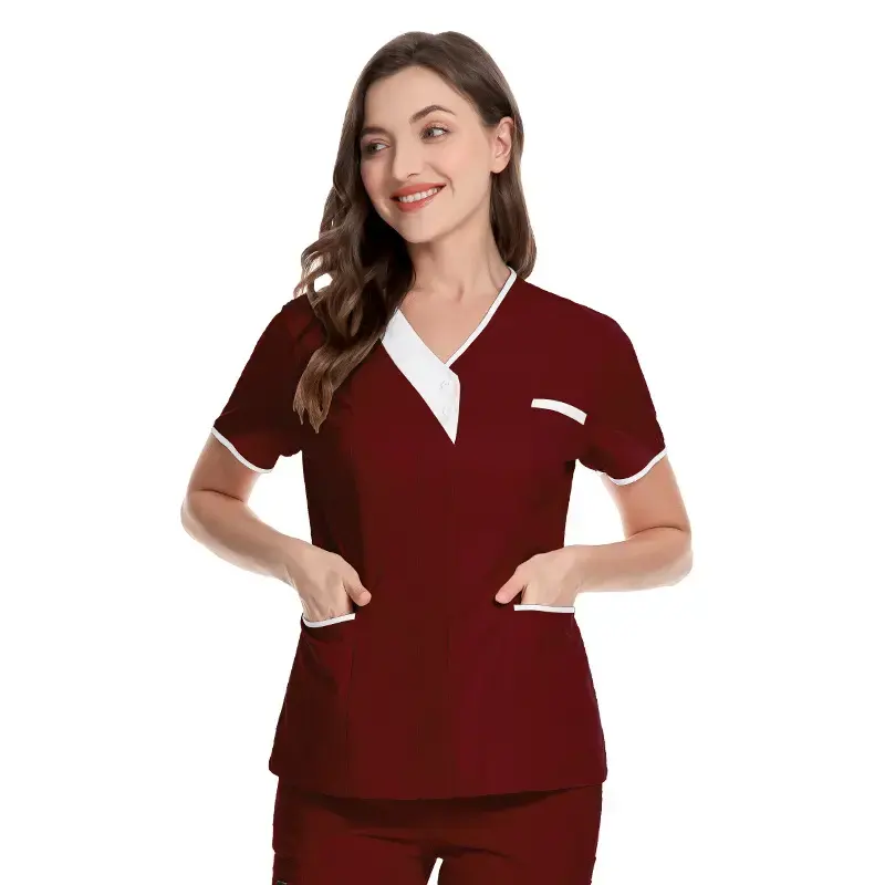 Novo estilo de uniformes hospitalares, 2 peças com logotipo personalizado, bolso com decote em V, conjuntos de duas peças para enfermeiros, jogging, esfrega, enfermeira, uniformes