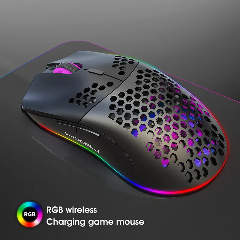 Ratón T66 Hole 2,4G inalámbrico diseño ligero ordenador portátil BT ratón inalámbrico recargable ratón inalámbrico para juegos RGB