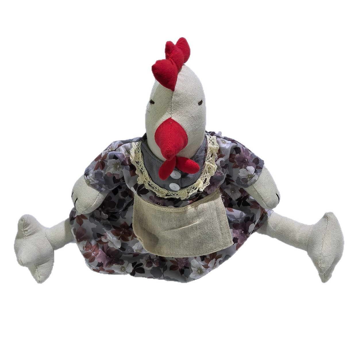 Poupée coq robe blanche gris bleu