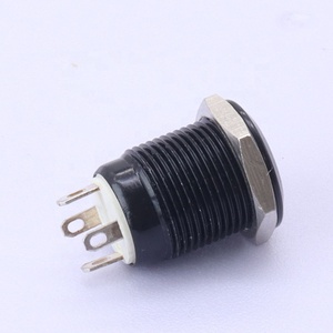 Luce ad anello momentaneo illuminata 16mm 12V <span class=keywords><strong>Led</strong></span> blu 1NO alloggiamento nero metallo 4 Pin interruttore a pulsante