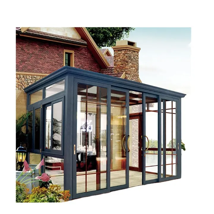Design moderno Francese Piccolo 4 Stagione di Vetro Camera Inverno Giardino di Casa di Alluminio Veranda Con Porta Pieghevole Per Esterno Cortile