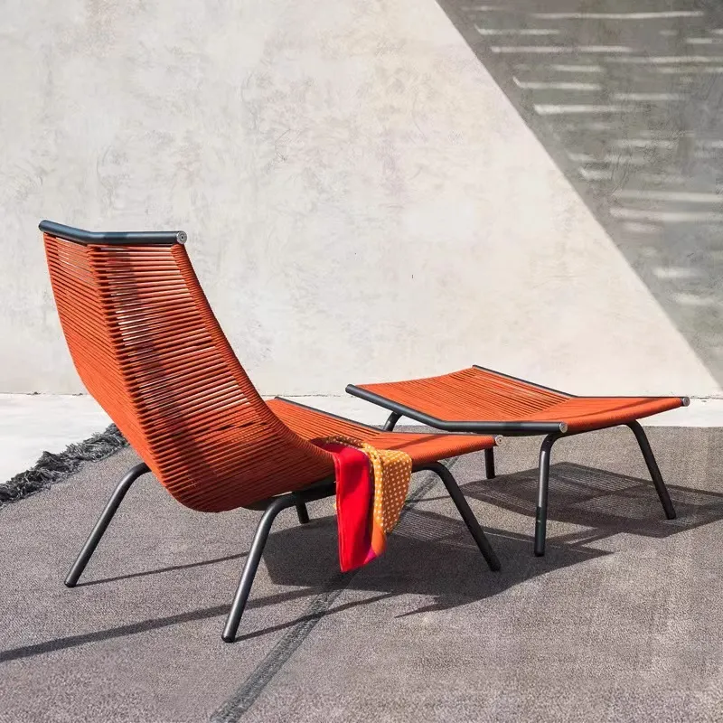 Nordic Balcony Leisure Loungeเก้าอี้กลางแจ้งขี้เกียจหวายเก้าอี้โซฟาโต๊ะกาแฟCreative Reclinerหวายโยกเก้าอี้