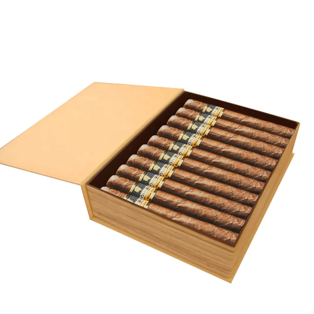 Estuche de muestra de cigarros personalizado, envoltura de papel rígido, tablero de madera MDF, caja de cigarros de madera, 10 unidades