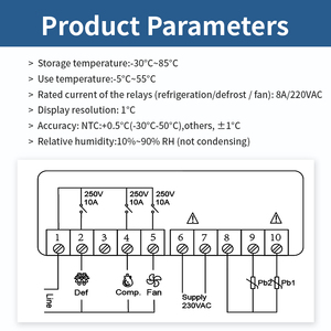 Controlador de temperatura de refrigeración Eliwell, controlador de temperatura Digital, compresor 16a con sonda de acero inoxidable, - Product Image 5