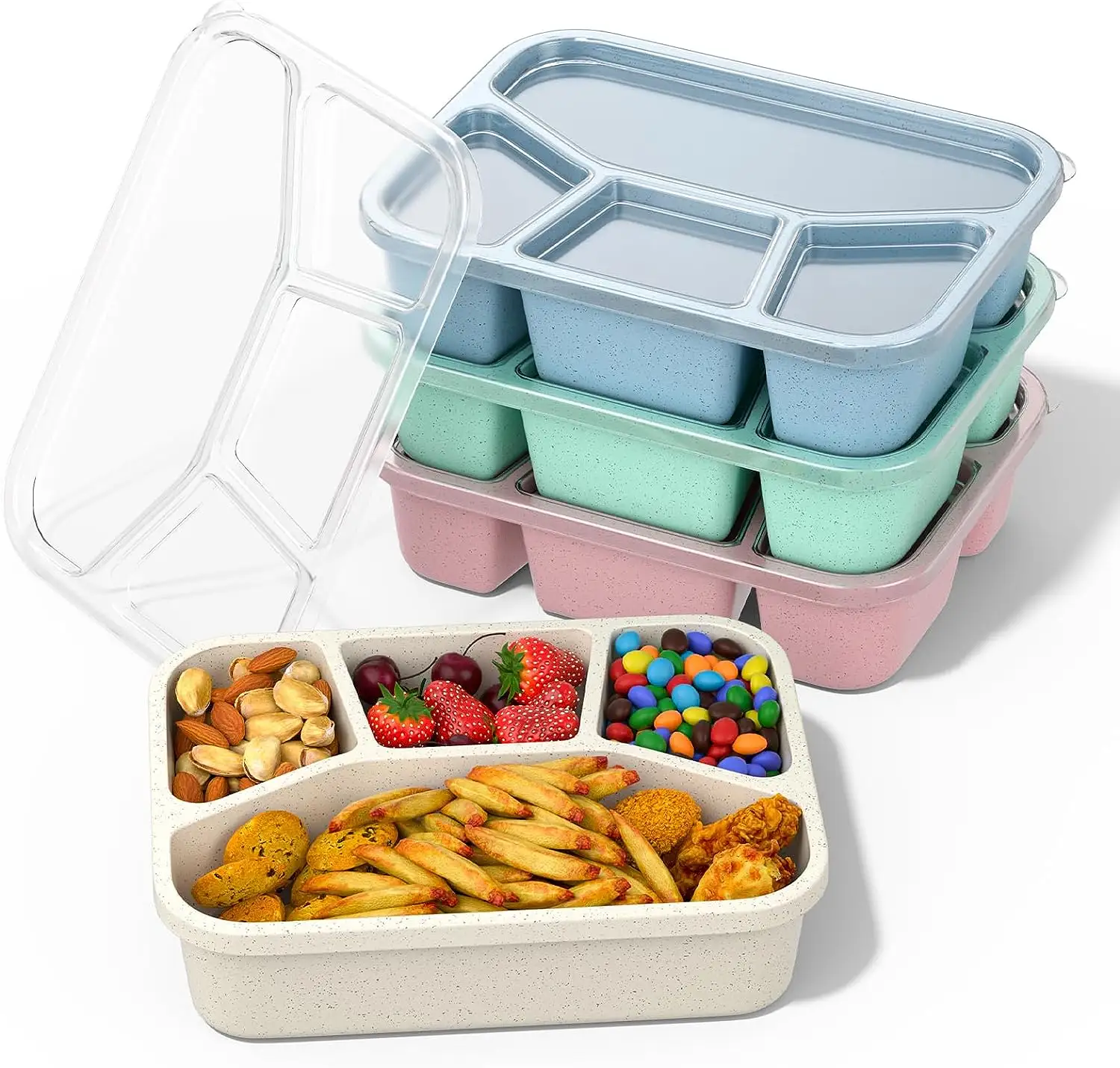 Bento Box Lunch Box per adulti contenitore per la preparazione dei pasti a 4 scomparti contenitori per alimenti riutilizzabili con coperchi trasparenti No BPA