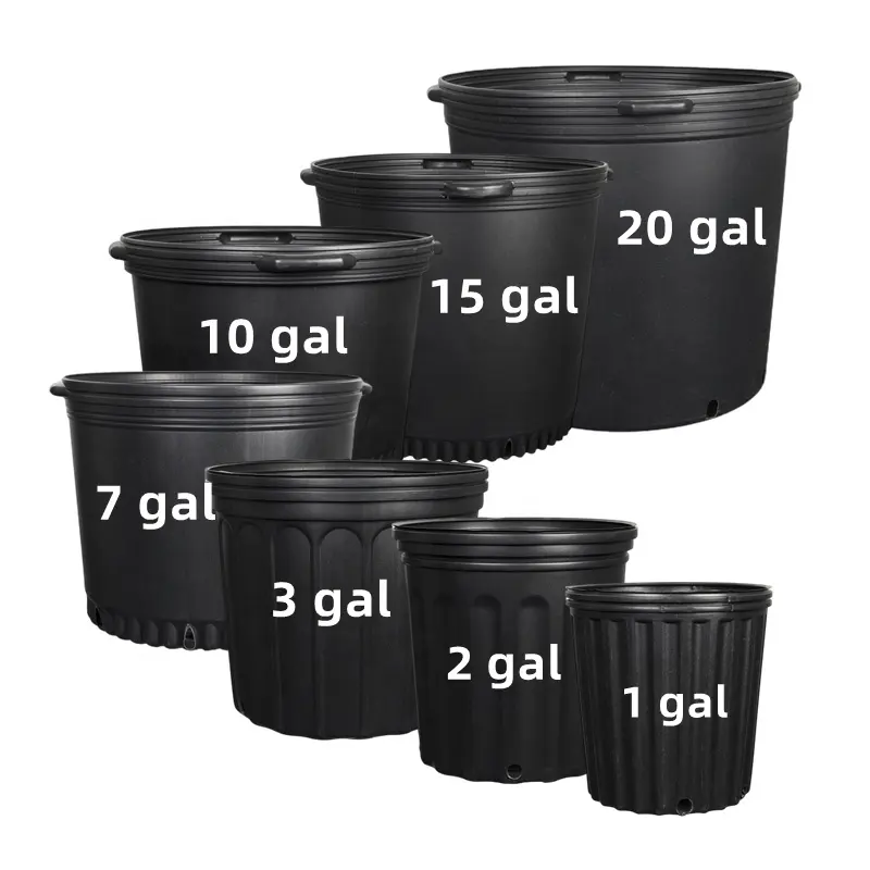 Pot de jardinage rond en plastique recyclé de 5 gallons, Pot de fleurs en plastique épais, Pot de balcon noir