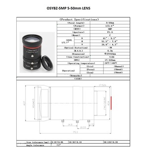 Özel 5-50mm 1/2.5 'manuel Zoom odak C/CS dağı ile HD 5.0MP değişken odaklı endüstriyel görüş Lens güvenlik kamerası - Product Image 6