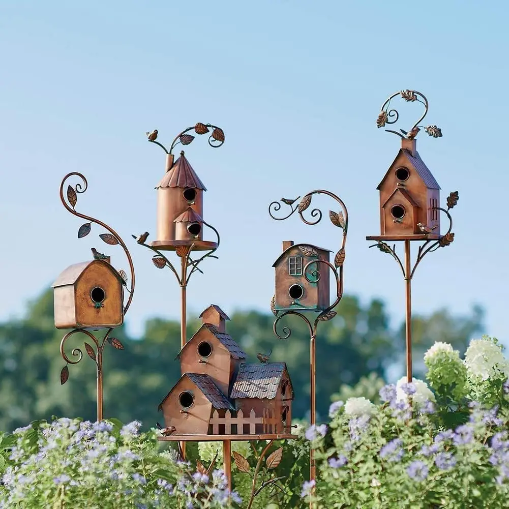 Metall im Freien rustikal für Garten dekoration Vogelhaus Stand Garten Hof Dekor Vogelhaus Kunst Pfahl Handwerk