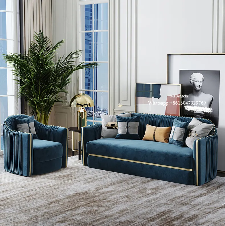 Sofá moderno de estilo nórdico suave, relajante, de terciopelo azul, chesterfield, para salón, muebles de oficina