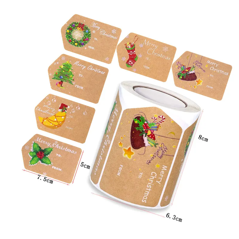 OEM noel Sticker klasik noel hediyesi etiket Xmas termal kağıt etiketleri rulo