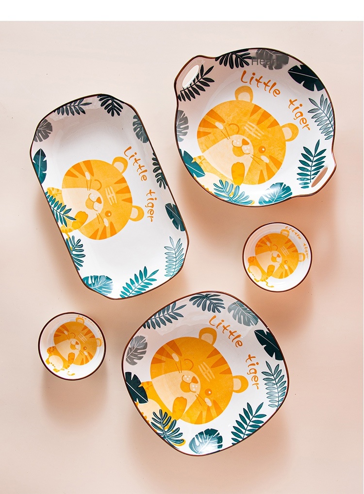 Dinner Set Plate Ceramic Porcelain Floral Tiger Design Luxury Cheap Wholesale Dishes Plates Sets Dinnerware
