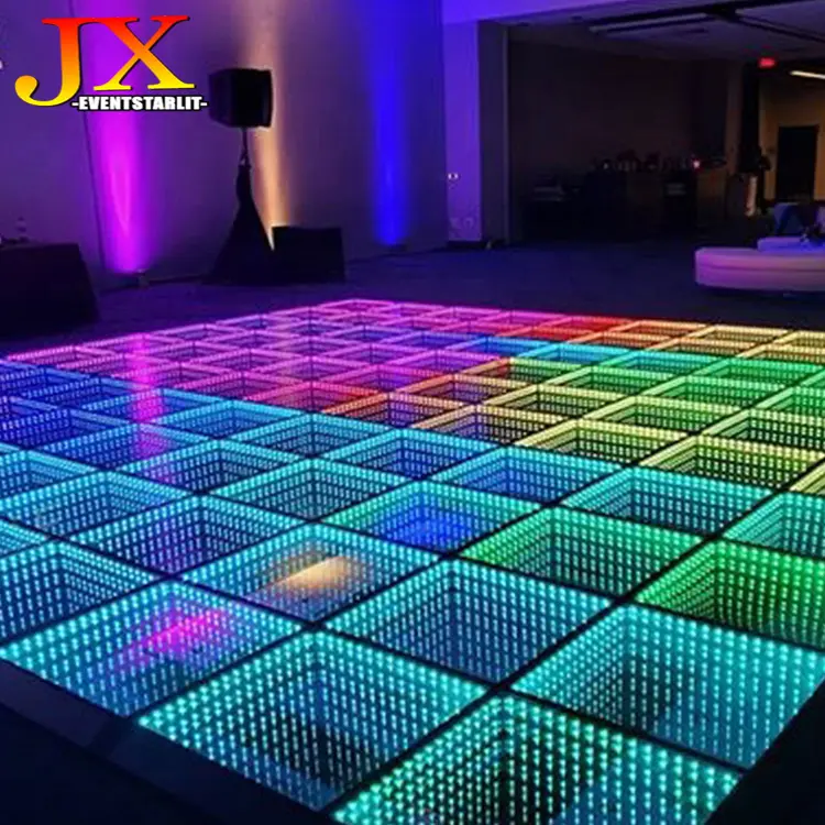 Wedding Disco Night Club Color Changing Interactive Magnetic Glass 3D Infinity Mirror Led Light 16 x 16 Dance Floor Panel Tile