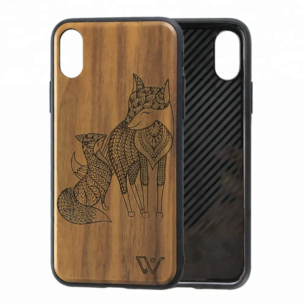 Kualitas Tinggi Desain Terbaru Rosewood Laser Logo Kustom TPU Kayu Kasus Ponsel untuk iPhone X Max